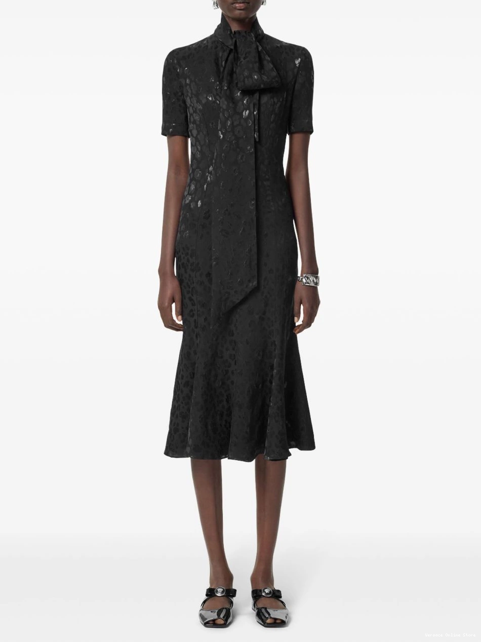 Affordable leopard-jacquard Lavalliere dress Women midi Versace 0711